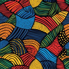 Naklejka premium Ethnic and tribal motifs African geo bold seamless pattern in red yellow blue black and green colors