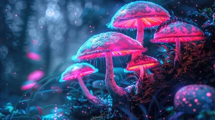 Futuristic organism fungi and mushroom 3D render artwork particle science