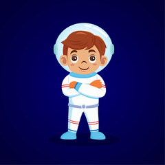 kid Boy wearing an astronaut suit uniform cartoon character design