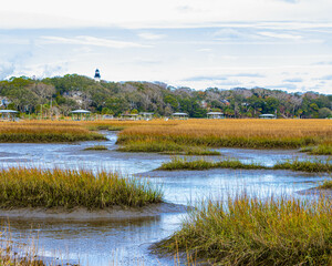 The Amelia Island Lighthouse Across Egan's Creek, Amelia Island, Florida, USA