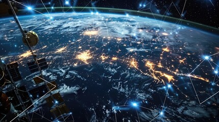 Global connection internet satellite web data network 5G telecommunications world space low orbit regional geopolitics technology infrastructure