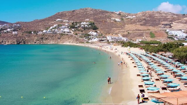 Mykonos, Greece - Paralia Kalo Livadi, a family beach with crystal and shallow water, peaceful and quiet.