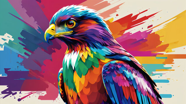 colorful contemporary abstract wpap hawk bird