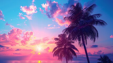 palms tree on pink sky background