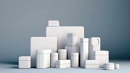 White containers, solid background, mockup