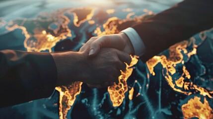 Handshake business concept connecting cities global international trade