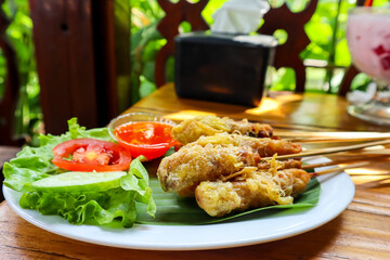Indonesian street food : Sempol Ayam, mixed of minced chicken, tapioca flour, savoury spices and eggs.