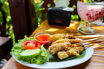 Indonesian street food : Sempol Ayam, mixed of minced chicken, tapioca flour, savoury spices and eggs.