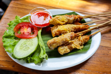 Indonesian street food : Sempol Ayam, mixed of minced chicken, tapioca flour, savoury spices and eggs.