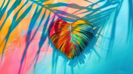 Colorful love heart shape, with palm leaf. sketch art for artist creativity and inspiration