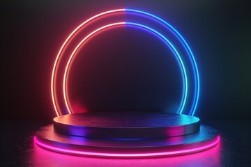 black product podium background with glowing colorful neon light