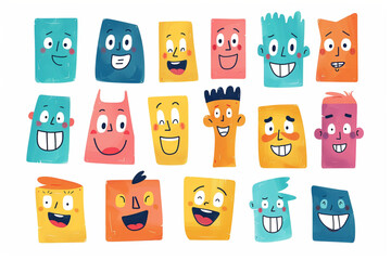 
Geometric character shapes with face emotions, different cartoon basic figures. Cute colorful shapes, trendy colors, vector illustrations for children education flat vector illustration Vector style