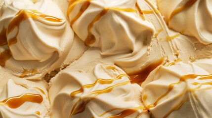 Caramel flavor gelato - full frame background banner detail. Close up of a surface texture of caramel Ice cream