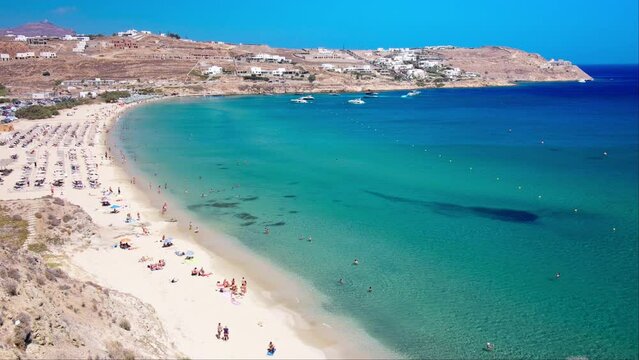 Mykonos, Greece - Paralia Kalo Livadi, a family beach with crystal and shallow water, peaceful and quiet.