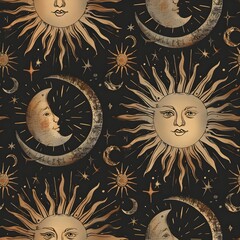 Sun and Moon esoteric vintage style