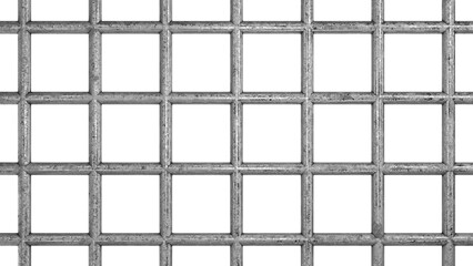 Old dirty metal prison bars with square cells. 3D rendering.