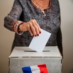 mais d'une dame votant à bulletin secret lors d'une élection française en ia