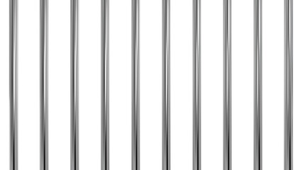 Glossy metal prison bars. Isolated iron rods background. 3D rendering.