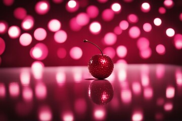 'decorate sco balls cherries concept minimal entertainment flat lai cherry disco ball surrealism optimistic abstract art 50s 60s advent authentic background bar celebration club cocktail colourful'