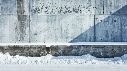 front view, clean cement wall of a snowboard track, winter