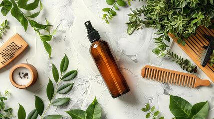 
hair spray and eco comb on light background
