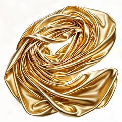 Fotobehang A golden, shiny fabric that is twisted and curled into an intricate design. © Aleksei Solovev