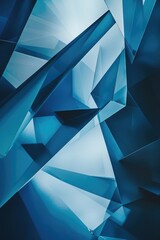 Design a modern abstract background in deep blue and white with geometric shapes, creating a visually dynamic and contemporary composition
