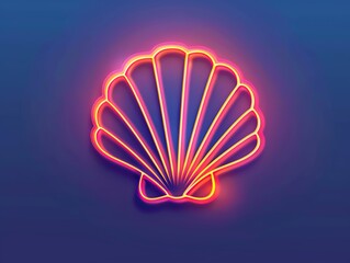 Neonlit seashell icon, encapsulated within a simple line art light banner, serene and beautiful summer vector representation