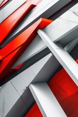 Design a visually striking futuristic backdrop featuring abstract red and silver geometric arrows on a gray vector canvas, utilizing empty space to enhance the modern aesthetic