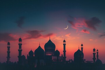Silhouettes of mosques moon architecture astronomy.