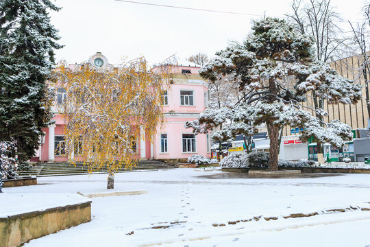 November 21, 2022 Balti, Moldova. Illustrative editorial. Winter with snow in the city.