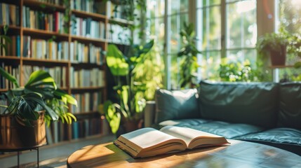 Fototapeta premium Gentle morning vibe in a living space with reading material.