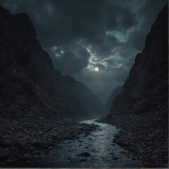 mountain river at night