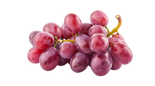  A cluster of juicy red grapes, each grape sharply focused, transparent background, PNG Cutout