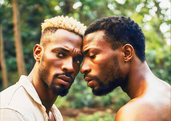 Portrait of couple of homosexual black men. 