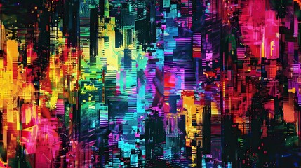 glitch noise pattern, wall paper, ultra vivid colorful, block noise 