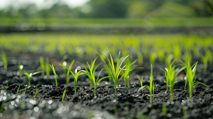 Fototapeta premium Rice seedlings being nurtured in the field prior to cultivation