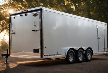 trailer enclosed hitch store haul personal commercial painter contractor security tight white isolated attach automobile freight load uproot wheel relocate move