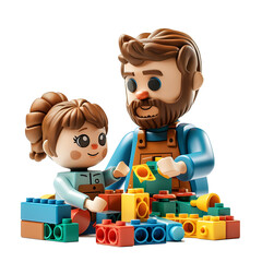 Naklejka premium father and children playing with toys bricks