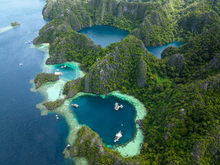 Lagoons and Barracuda Lake with splendid limestone rock formation. Coron, Palawan. Philippines.