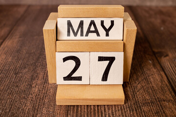 May 27 calendar date text on wooden blocks.