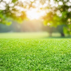 Naklejka premium natural grass field background with blurred bokeh and sun