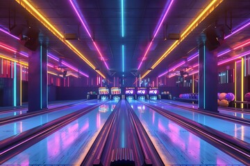 realistic 3d bowling alley scene with vibrant neon lights sports illustration 18