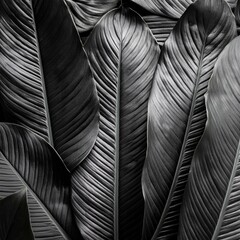 Textures of abstract black leaves for tropical leaf background. Flat lay, dark nature concept, tropical leaf