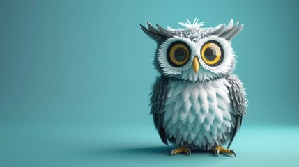 Generate a charming and cute cartoon image of an owl chick, set against a clean and isolated background