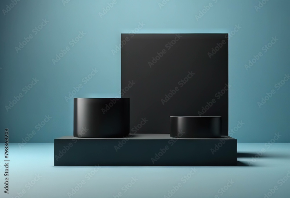 Poster 'presentation case abstract shopfront black blue space geometrical mosaic mock podiums splay scene s