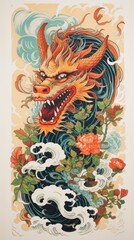 Chinese dragon dance painting pattern drawing.