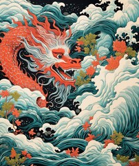 Chinese dragon painting pattern art.