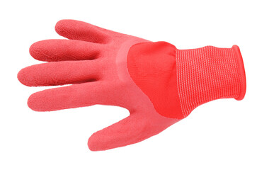 One red gardening glove isolated on white