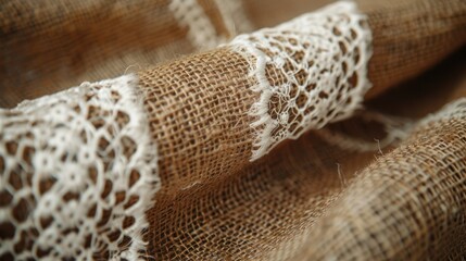Brown burlap with a touch of off white lace